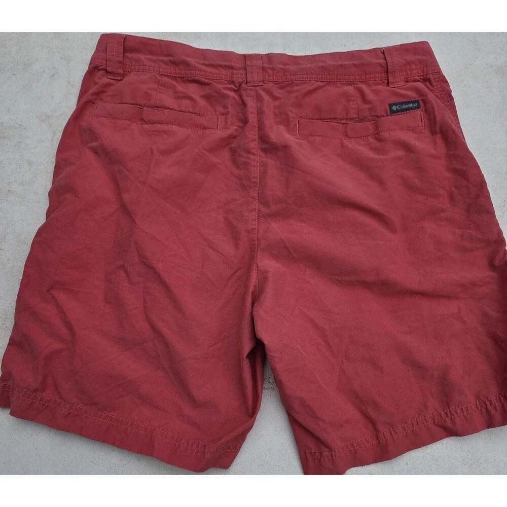 Columbia Casual Outdoor Hiking Shorts 32W 8L Red Coral Cotton Blend Hook & Loop
